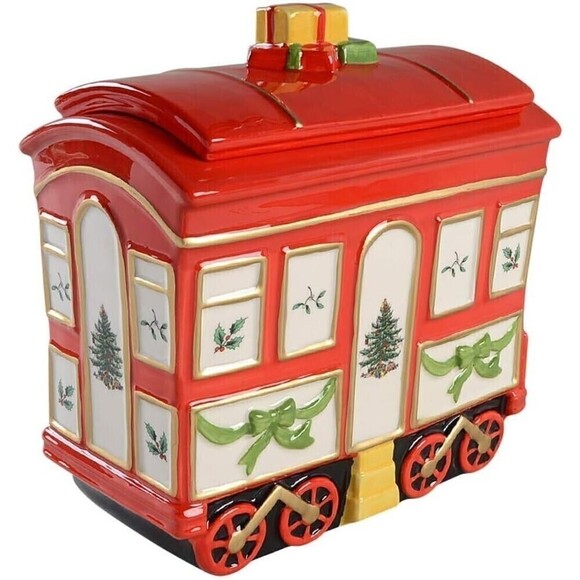 New in Box Spode Christmas Tree Train Car Cookie Jar With Lid 8.5x8.25x4.5 - Picture 2 of 4